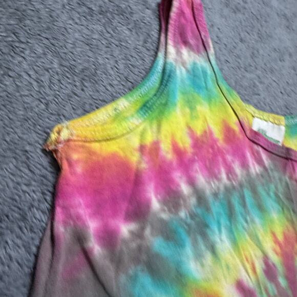 Vintage Tie Dye 90s Tank Shirt Womens S Oversized Rainbow Psychedelic Distressed - Picture 5 of 10